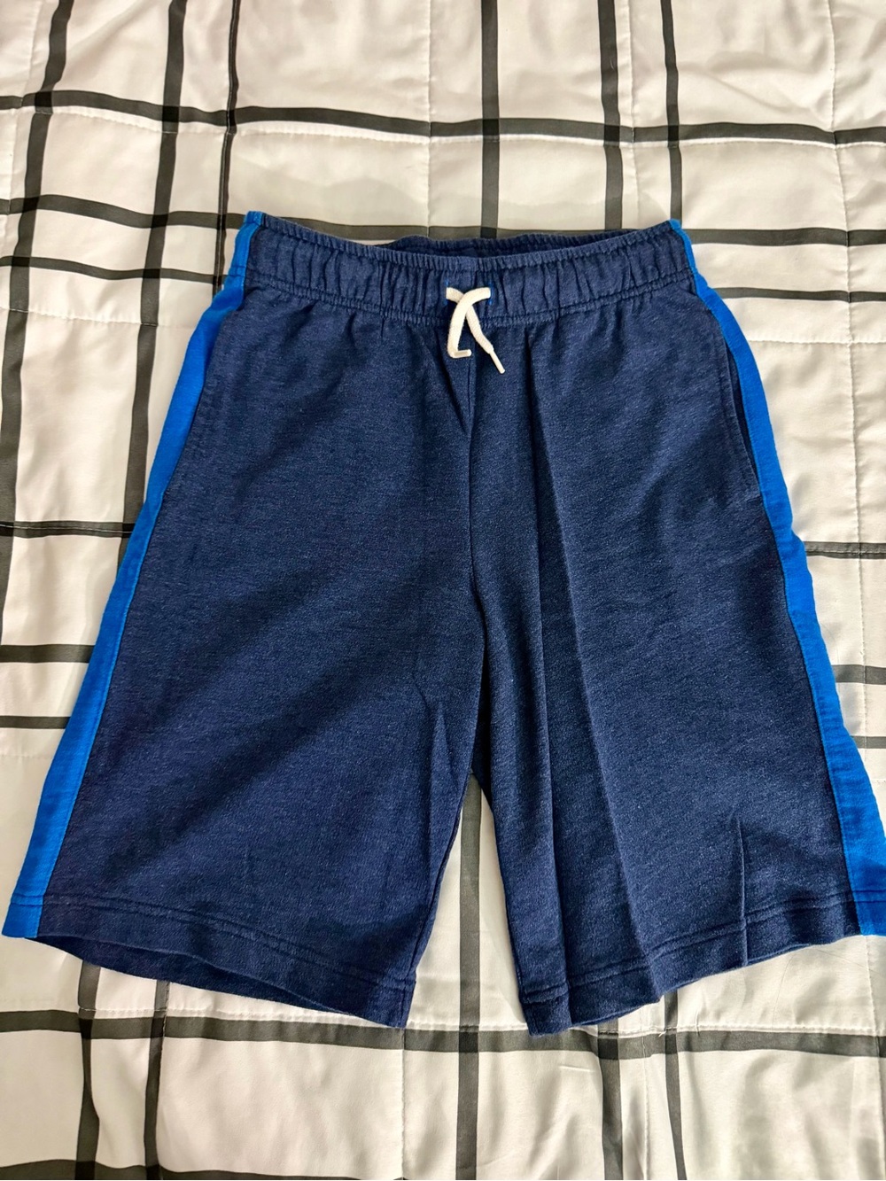 Kid’s Navy Blue Athletic Shorts with Royal Side Stripe